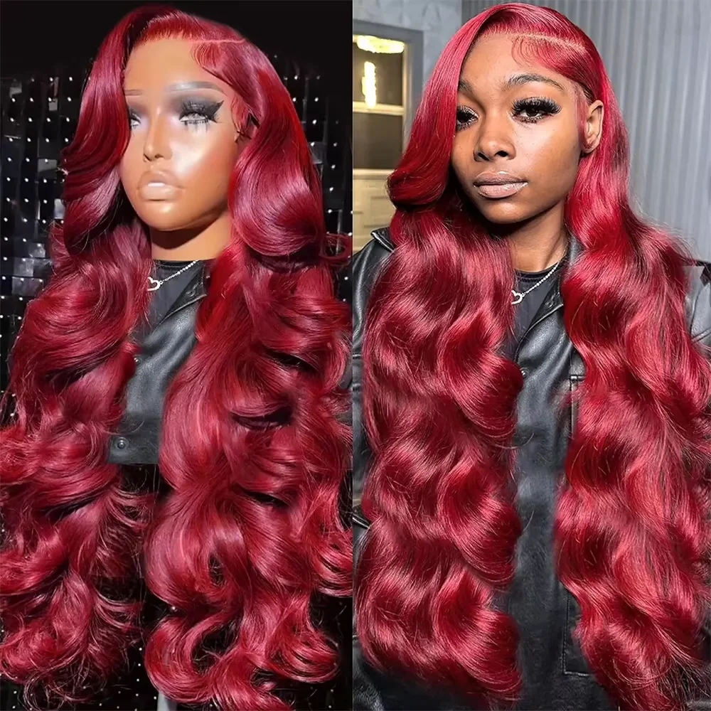 Human Hair Wigs - 99J Bordo Renkli, Dalgalı İnsan Saçı